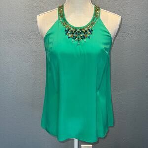 Lilly Pulitzer Corsica Beaded Tank Top Jade Green 100% Silk - Size XS